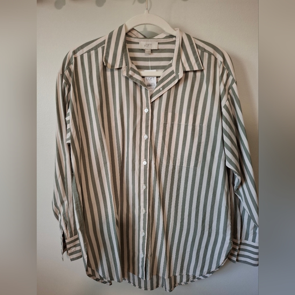 NWT The LOFT oversize Button Down Striped Shirt